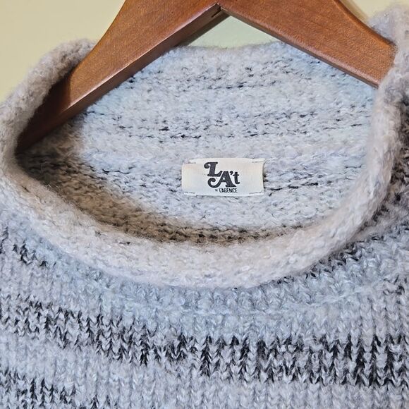 L'Agence Wool Blend Sweater Womens Medium Oversized Turtleneck Striped Gray - Picture 2 of 11